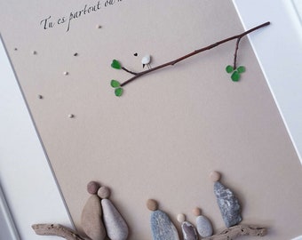 Pebble Art Painting "Custom-made to your wishes" 42 x 32 cm, Swiss artist Melinda Blomma, handmade gift, minimalist, home decor