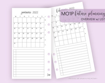 MO1P V1 - Månadsöversikt med notes 18 månader | Välj språk/storlek svenska/engelska | Monthly Ringbound Planner Inserts