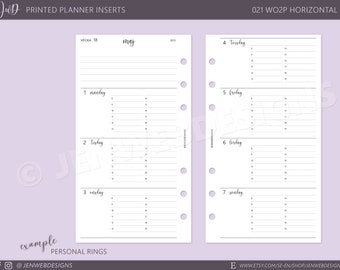 021 WO2P Veckouppslag, horisontell timplan | Välj storlek och startmånad | PRINTED Weekly Filofax/Ringbound/TN/Discbound Planner Inserts