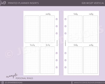 028 WO2P Veckouppslag, vertikala boxar grid ODATERAD | Välj storlek | PRINTED Weekly Filofax/Ringbound/TN/Discbound Planner Inserts