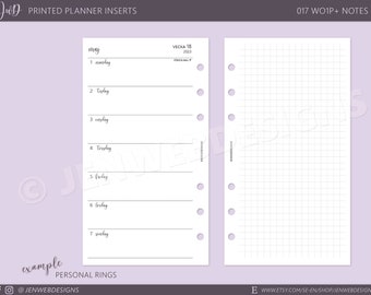 017 WO1P+ Horisontell vecka & Grid Notes page | Välj storlek och startmånad | PRINTED Weekly Filofax/Ringbound/TN/Discbound Planner Inserts