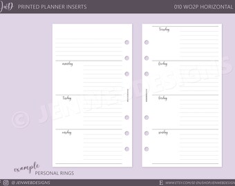 010 WO2P Veckouppslag, horisontell blank/lined ODATERAD | Välj storlek | PRINTED Weekly Filofax/Ringbound/TN/Discbound Planner Inserts