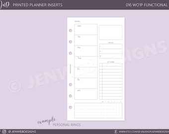 016 WO1P Vecka per sida, funktionell ODATERAD | Välj storlek | PRINTED Weekly Filofax/Ringbound/TN/Discbound Planner Inserts