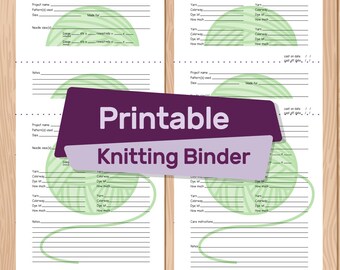 Green Knitting Printable Binder~ knitting planner, journal, knitting binder, diy planner, letter size, bullet journal, printable planner