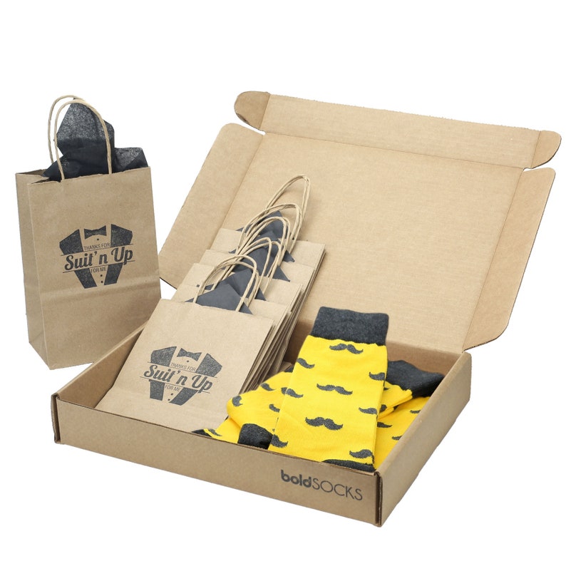 Groomsmen Sock Kit for Groomsmen Customizable Golden Yellow Gray Mustache Wedding Socks Groom Ushers Fathers