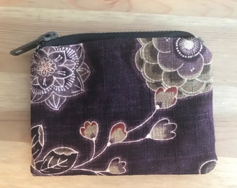 Japanese fabric, lined zipper coin purse