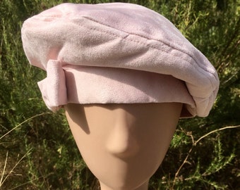Cotton-lined suede beret, powder pink - Size 57 / Powder pink beret, cotton lining, size 22.5