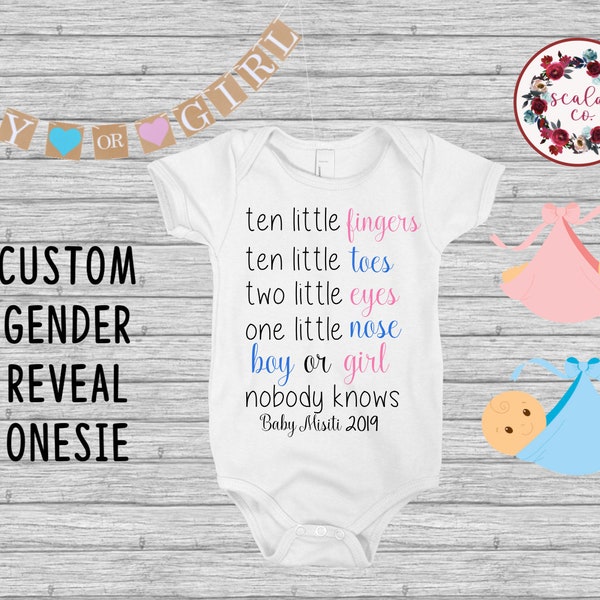Personalized Baby Gender Reveal Onesie® / Bodysuit / Pregnancy Announcement Onesie®/ Maternity Photo Prop/ Boy or girl gender reveal party