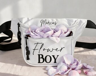 フラワーブロ ファニーパック カスタム パーソナライズ ウェディング バムバッグ 花びらポーチ ブライダルパーティー ウエストサック 指輪のセキュリティ用 フラワーガール 男性