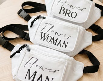Flower Man Fanny Pack Personalized Wedding Bum Bag Bridal Party Custom Flower Bro, Dude waist pouch Petal Patrol Proposal gift for shot guy