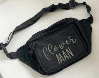 Flower Man Fanny Pack Personalized Custom Waist Bag Groomsman Accessory for Wedding Parties Ceremony Events and Group Use