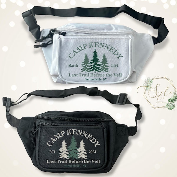 Riñonera para despedida de soltera estilo campamento, ideal para la última caminata antes del velo. Accesorio personalizado para bodas, senderismo y eventos al aire libre de fin de semana.