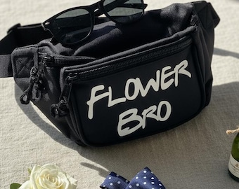 Flower Bro Fanny Pack Custom Wedding Belt Bag Personalized Accessory for Groomsmen Ushers and Flower Crew Ceremony Event Use