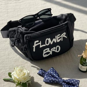 Flower Bro Fanny Pack Custom Wedding Belt Bag Personalized Accessory for Groomsmen Ushers and Flower Crew Ceremony Event Use