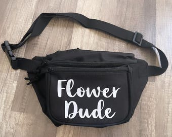 Flower Dude Fanny Pack Personalized Wedding Party Waist Bag Custom Flower Man Accessory for Groomsmen and Bridal Event Use