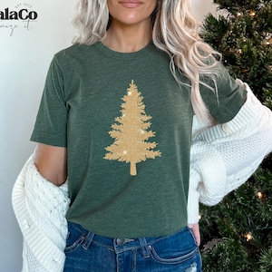 Glitter Christmas Tree Shirt Sparkling Holiday Top Bella Canvas Matching Xmas Minimal Design Family Group Seasonal Outfit
