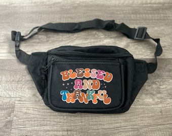 Retro Fanny Pack - Blessed and Thankful Design - Practical Travel Accessory - Unique Gift Idea