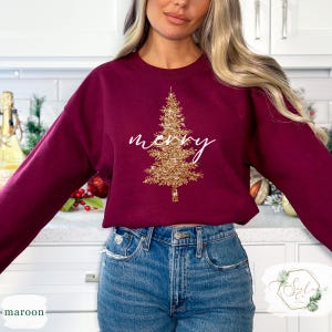 Glitter Christmas Tree Sweatshirt Sparkly Festive Holiday Top Shiny Winter Season Apparel Christmas Crewneck for Seasonal Events