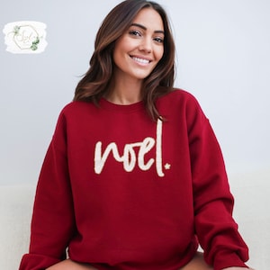 Minimalist Noel Sweatshirt, Glittery Christmas Sweater, Chic Holiday Top