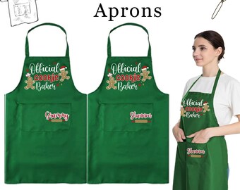 Custom Christmas Aprons for the Official Cookie Baker, Cute Family Matching Aprons, Christmas Matching Personalized Aprons