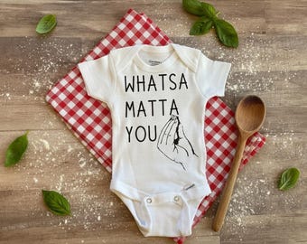 Italian Baby Onesie Whatsa Matta You Bodysuit Custom Infant Outfit Personalized Gift for Family Events Holidays and Cultural Celebration
