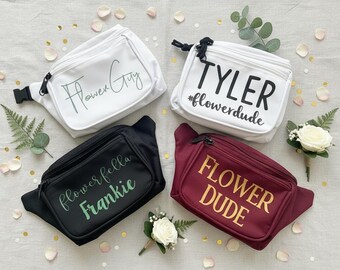 Wedding Fanny Pack Custom Personalized Flower Guy Dude Gift Bridal Party Waist Pack for Flowerman Petal Pusher tosser flowers Down the Aisle