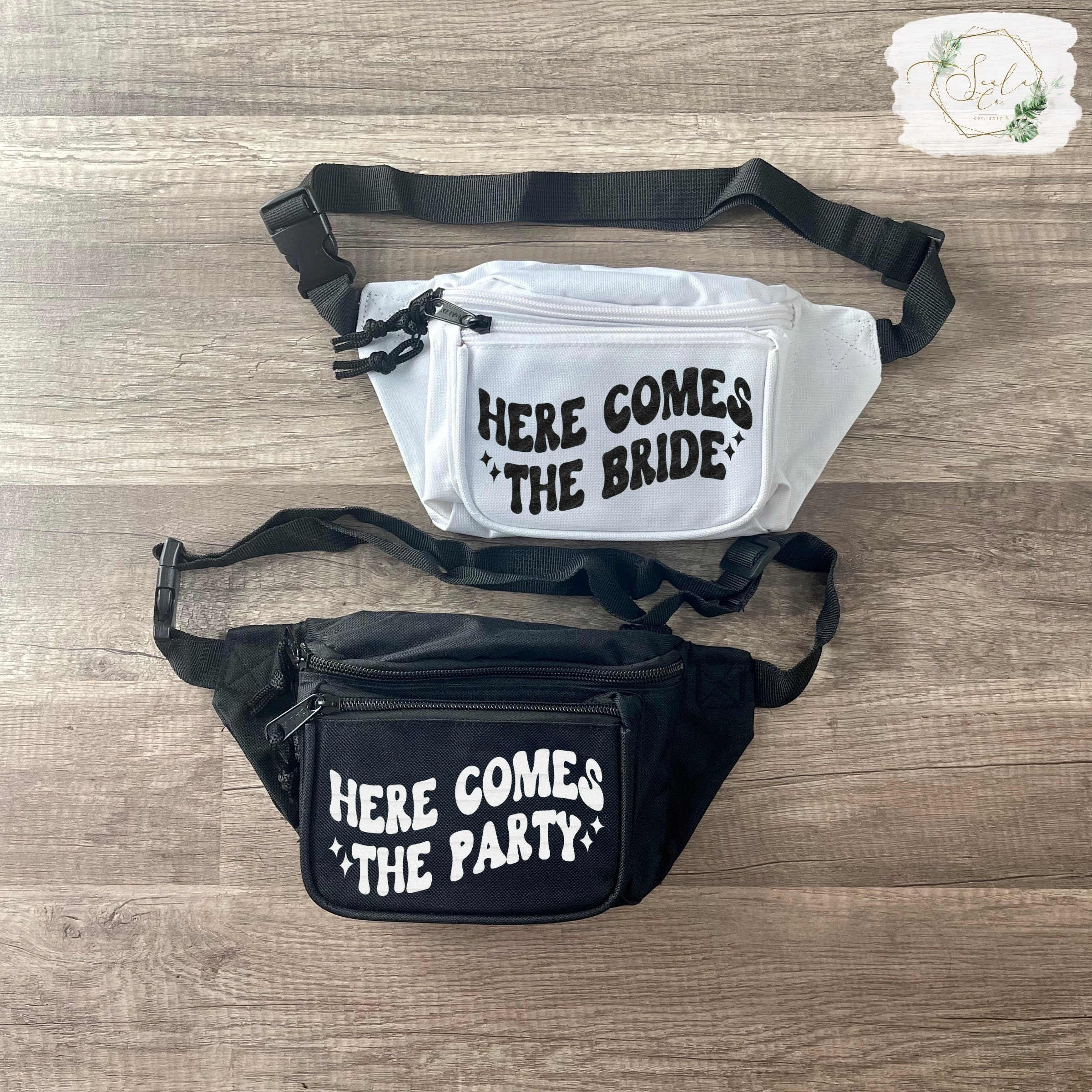 Retro Bachelorette Fanny Packs Here Comes the Bride Here Comes the Party Wavy Retro Text Design Bridesmaids or Bach Party Favors Etsy