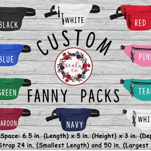 Custom Fanny packs, personalize with logo, image, picture, names, titles, camp, business name, or quote! Great bridal gift/birthday present!