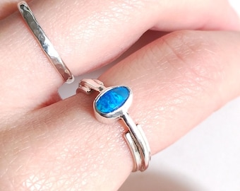 Australian Opal Sterling Silver Ring - Modern Design, Size 7