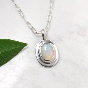 Oval Ethiopian Opal Sterling Silver Pendant Necklace - Handmade