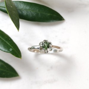 Green Tourmaline Sterling Silver Ring: Restored Vintage Buttercup Setting