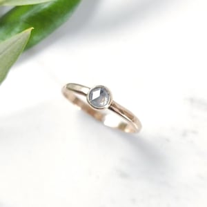 Salt & Pepper Diamond 14K Gold Solitaire Ring, Rose Cut Engagement Ring, Grace Lilly Designs