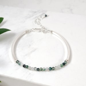 Sterling Silver Moss Agate Bracelet, Green Moss Agate Bracelet, Genuine Moss Agate Bracelet, Grace Lilly Designs