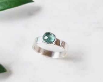 Blue Green Tourmaline Sterling Silver Ring / Rose Cut Tourmaline Ring / Natural Paraiba Tourmaline / Grace Lilly Designs