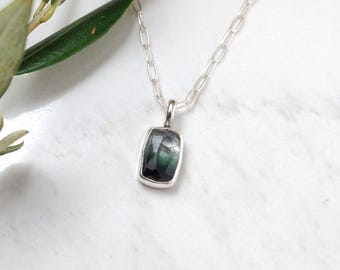 Bicolor Green Tourmaline Sterling Silver Pendant Necklace