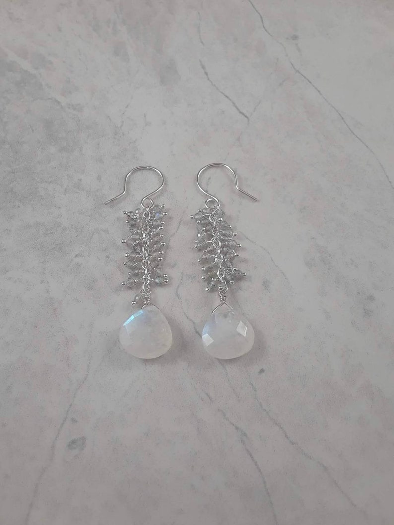 Drop Rainbow Moonstone and Labradorite earrings long gemstone earrings wedding earrings Grace Lilly Designs
