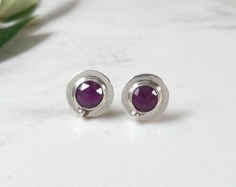 Dainty Pink Ruby Earrings / Sterling Silver / Stud Earrings/ Gift For Her.