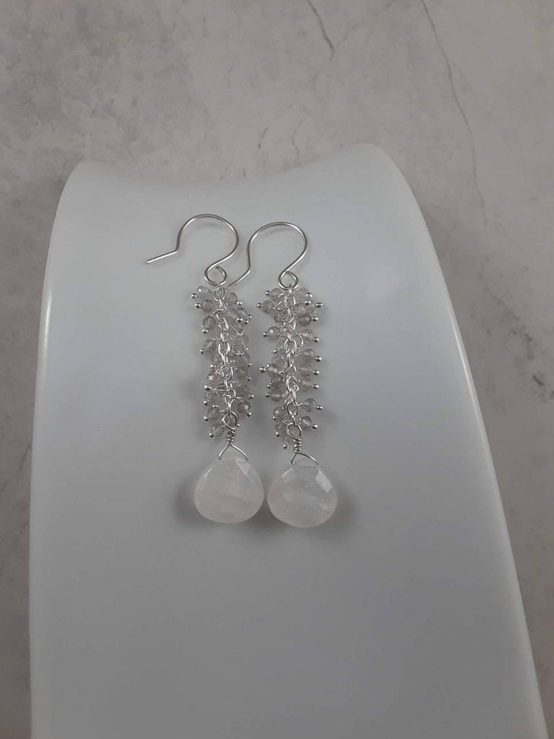 Drop Rainbow Moonstone and Labradorite earrings long gemstone earrings wedding earrings Grace Lilly Designs