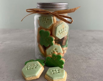 Say it with Biscuits - A Jar of Luck/ Shamrock Biscuits / Good Luck Biscuits/ New Job Biscuits