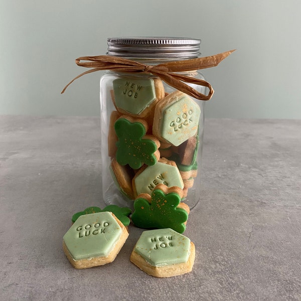 Say it with Biscuits - A Jar of Luck/ Shamrock Biscuits / Good Luck Biscuits/ New Job Biscuits