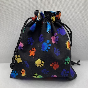 Small 7x7&quot; paw print fabric drawstring bag, fully lined, big enough for all your bits and pieces, ie -makeup, crafty bits, gadgets etc
