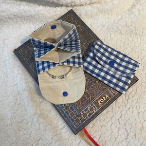 Monedero acordeón de tela de cuadros azules ideal para guardar monedas, joyas, etc.