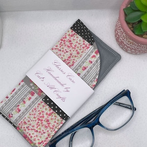Black patchwork soft glasses case, ideal to store readers, drivers, bifocal and sunglasses.