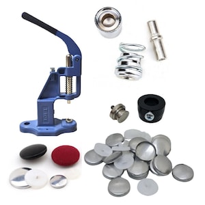 Round Button Cover Tool Set - Hand Press Machine, Cutter, Base, Dies, and Buttons