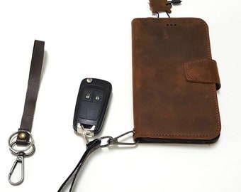 Multipurpose Wristlet Key chain for Phone Wallet case Purse Car Key Holder Dark Brown