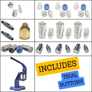 Hand Press Machine Set for Rivets, Eyelets, Grommets, and Pearl Snaps, Punching Dies, Fabric Covered Buttons + Trial Buttons!