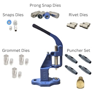 Hand Press Machine Set, Essential Dies for Snap Buttons, Rivets, Eyelets Grommets, Popper Fasteners and Hole Punchers