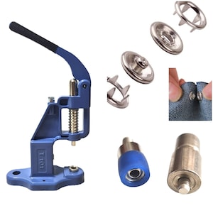 100 Sets Open Ring Prong Snaps, NO SEW SNAP Fastener, Stainless Steel Gripper Snaps, Hand Press Machine & Dies for 5/16'' / 3/8'' /13/32''