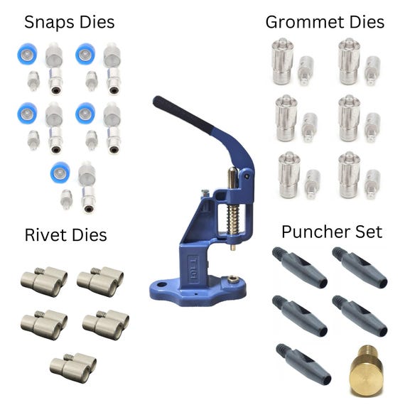 Hand Press Machine Set: Rivet, Grommet, Snap, Punch Dies