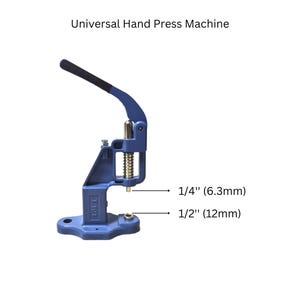 May include: Blue metal hand press machine with a black handle. The machine has two settings: 1/4" (6.3mm) and 1/2" (12mm).